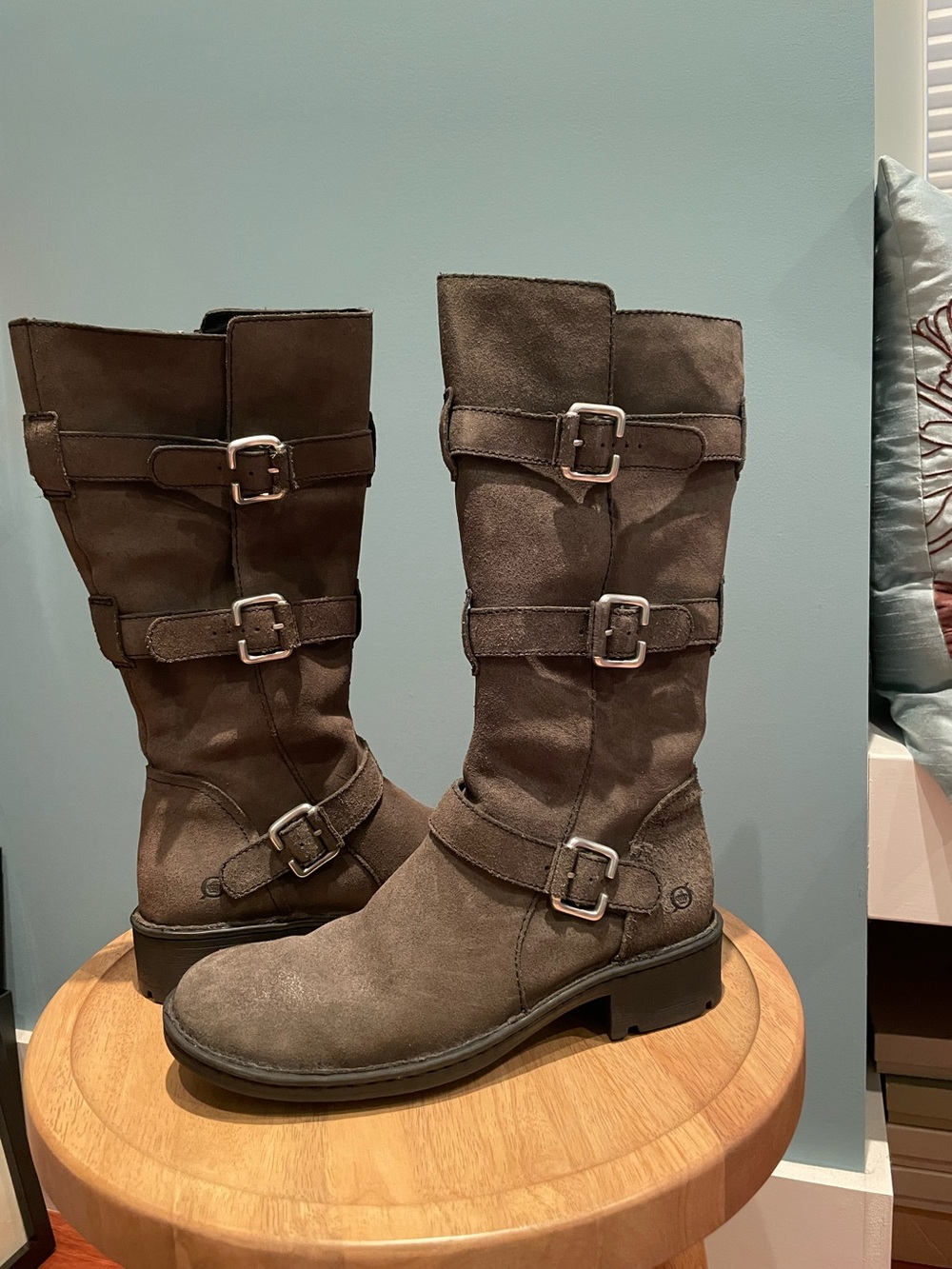 Born Women's Gray Suede Buckle Mid-Calf Boots